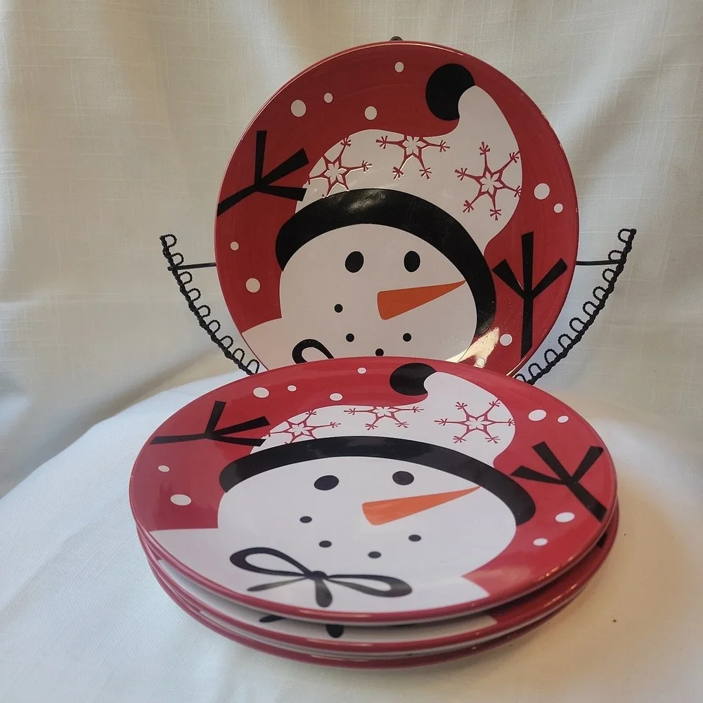 Target 2007 Holiday Snowbiz Red & White SnowmanPlates set of 4 9